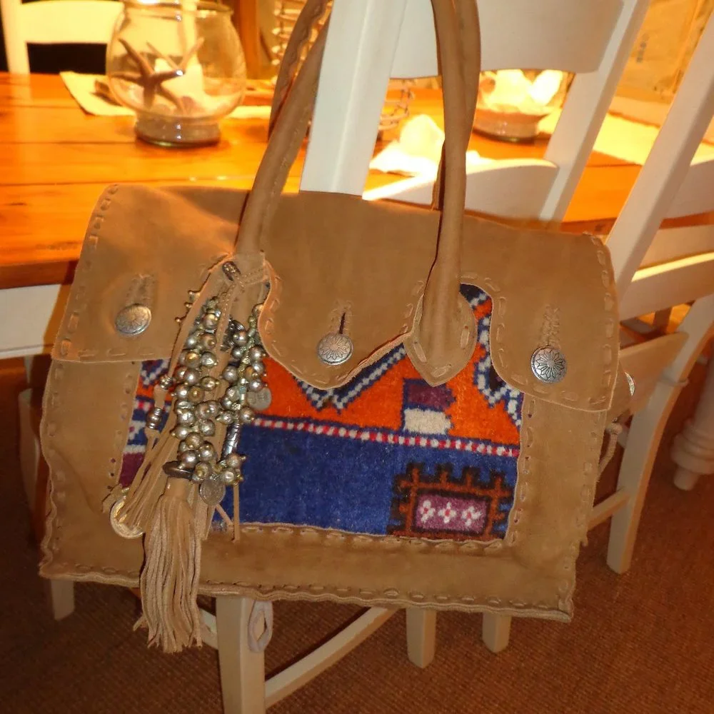 FIRM Simone Camille Suede-Leather Carpet Handbag Double-Handles Tassels